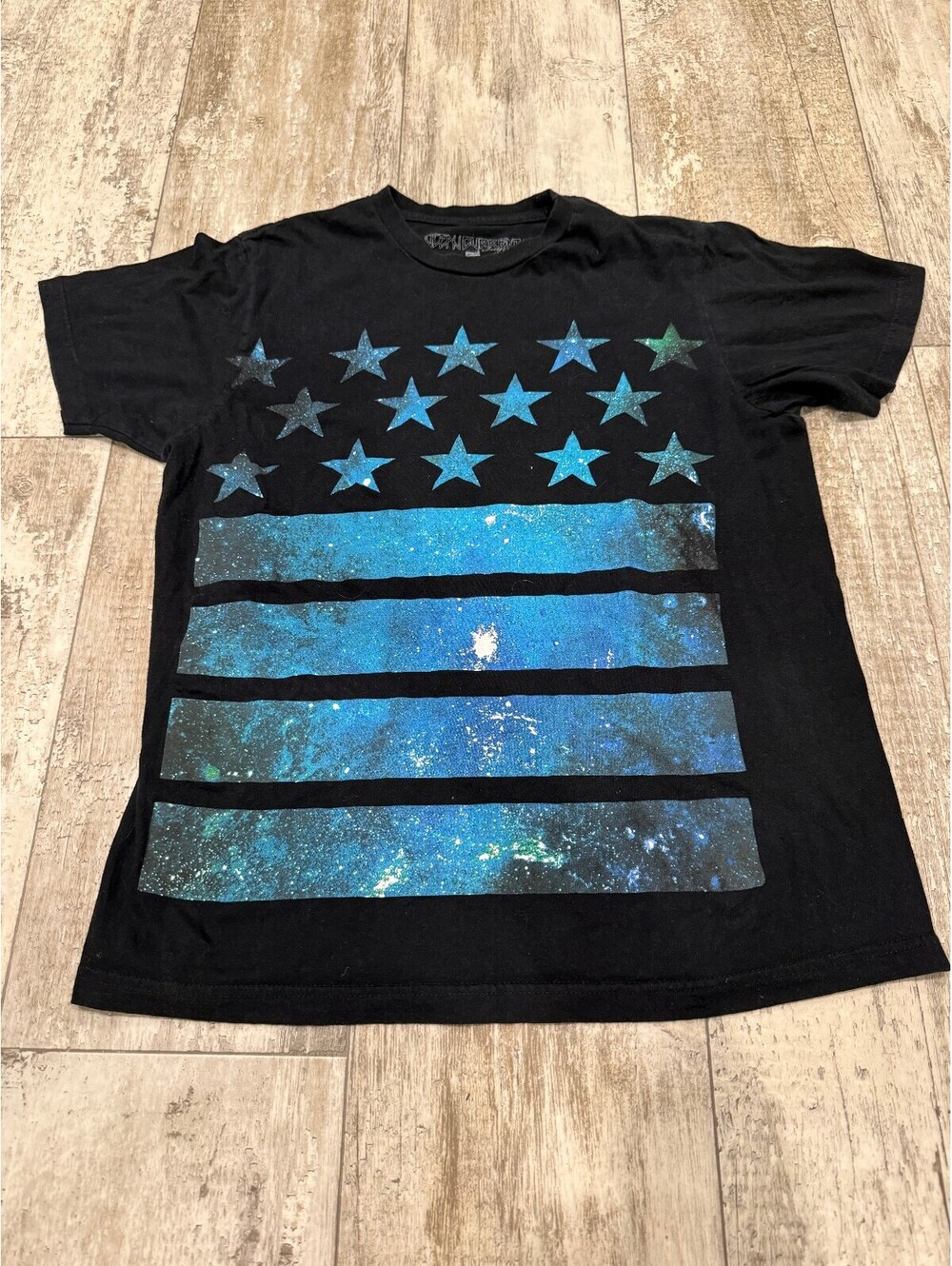 Ocean Current Mens M Galaxy American Flag Graphic T Shirt Black